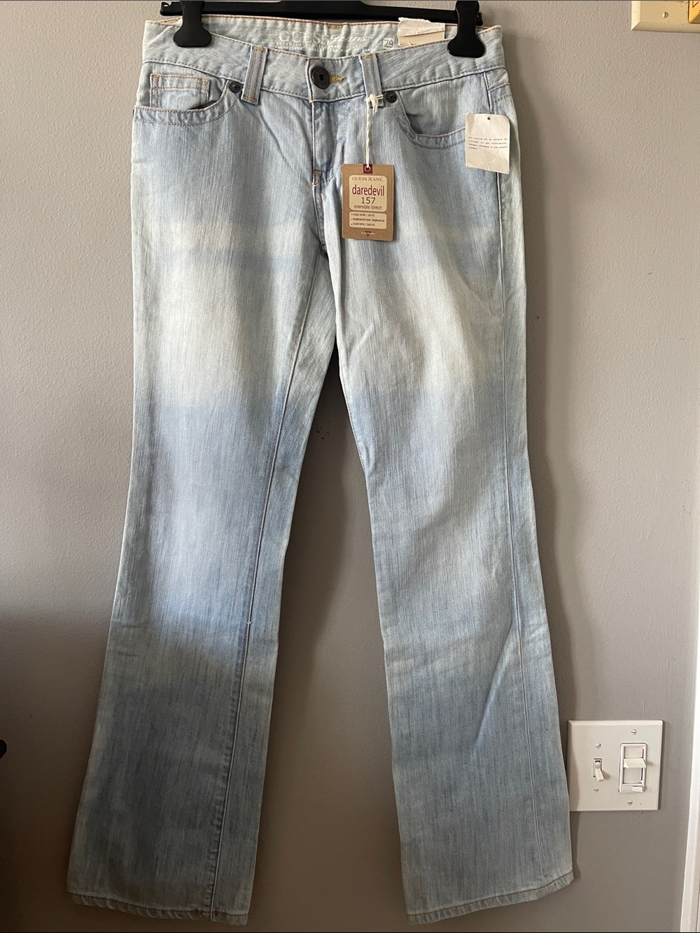 GUESS NEW Y2K Daredevil Bootcut Flare Jeans 29 light blue denim - Picture 9 of 12